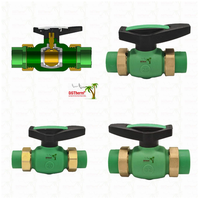 PPR Union Ball Valve ขอบเต็ม Ppr Double Union Ball Valve การติดตั้งที่เปิดเผย