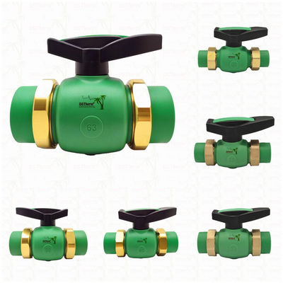 PPR Union Ball Valve ขอบเต็ม Ppr Double Union Ball Valve 20-63MM การติดตั้งที่เปิดเผย