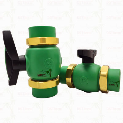 PPR Union Ball Valve ขอบเต็ม Ppr Double Union Ball Valve 20-63MM การติดตั้งที่เปิดเผย