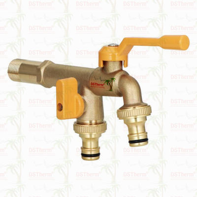 สปูตยาว หนักงานทองแดง Double Outlet Tap Extension Tap ทองแดง Bibcock 1/2 "* 3/4" * 3/4"