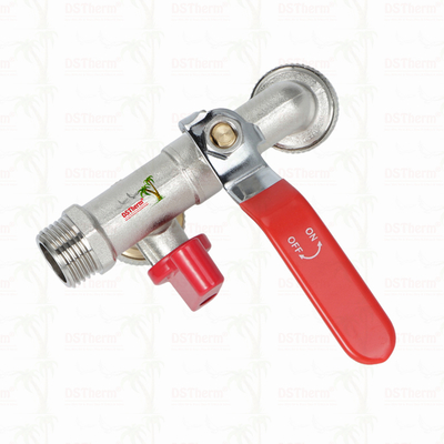 ทองแดง ประหยัด Double Outlet Bibcocks นิเคิล Plated กระบี่กับมือแดง 1/2 "* 3/4" * 3/4"