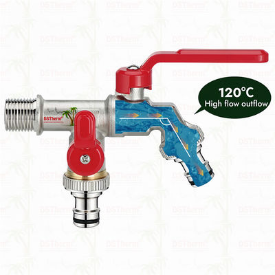 การออกแบบที่เป็นเอกลักษณ์ รูปทรงที่เป็นนวัตกรรม ก๊อกน้ำสองทางออก พร้อมด้ามจับอะลูมิเนียมสีแดง 1/2"*3/4"*3/4"