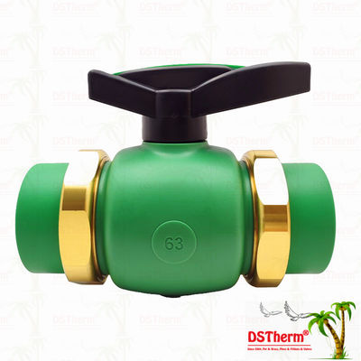 PPR Union Ball Valve ขอบเต็ม Ppr Double Union Ball Valve 20-63MM การติดตั้งที่เปิดเผย