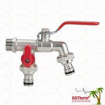 ทองแดง ประหยัด Double Outlet Bibcocks นิเคิล Plated กระบี่กับมือแดง 1/2 